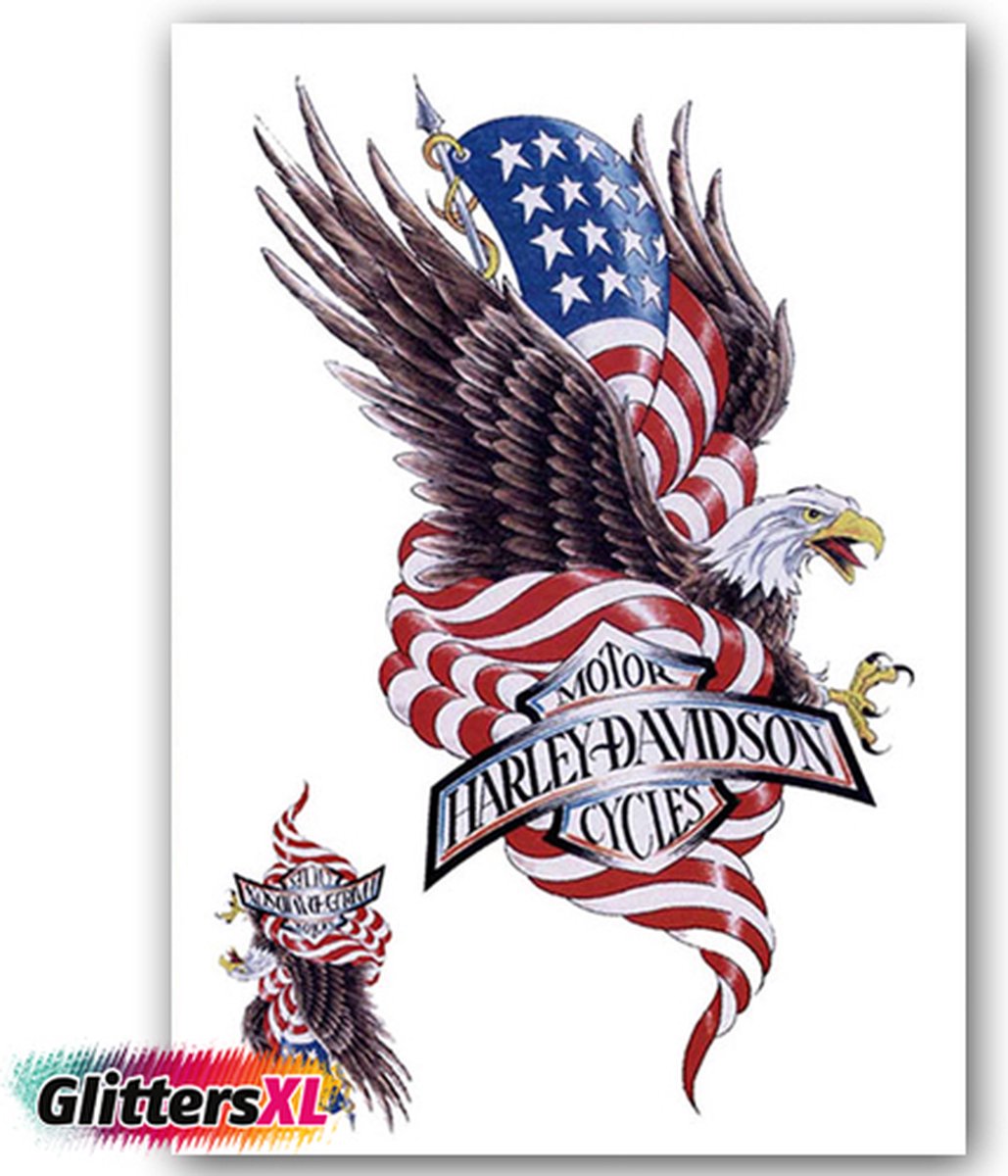 GlittersXL - Temporary Tattoo Adelaar Amerika/USA (A5 formaat) [Neptattoo - Tijdelijke tatoeage - Nep Fake Tattoos - Water overdraagbare festival sticker henna outfit tattoo - Glitter tattoo - Volwassenen Kinderen Jongen Meisje]